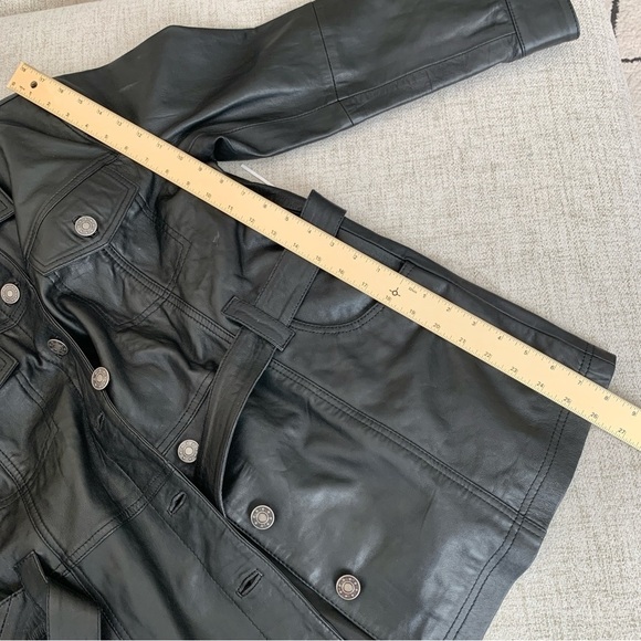 🖤 Nasty Gal Black Real Leather Oversized Tie-Waist Shirt Jacket Shacket - Picture 7 of 13